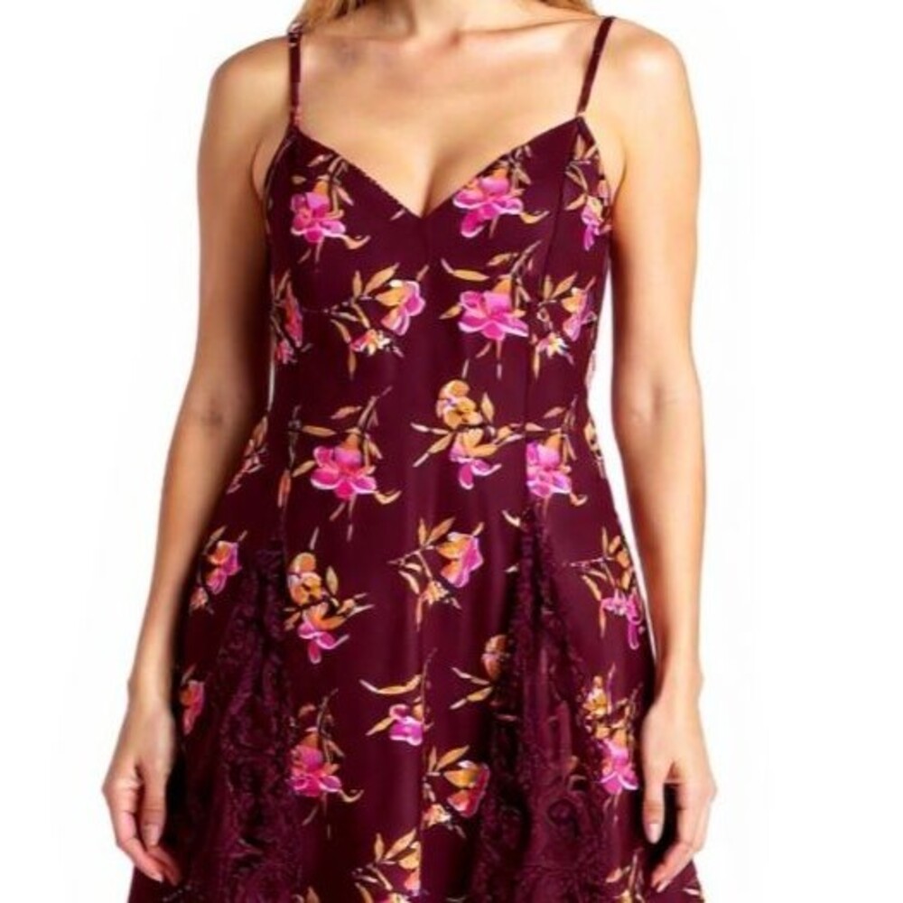 Victorias Secret Floral Slip Medium Pink Burgundy Lace Inset Chemise Vintage Y2K